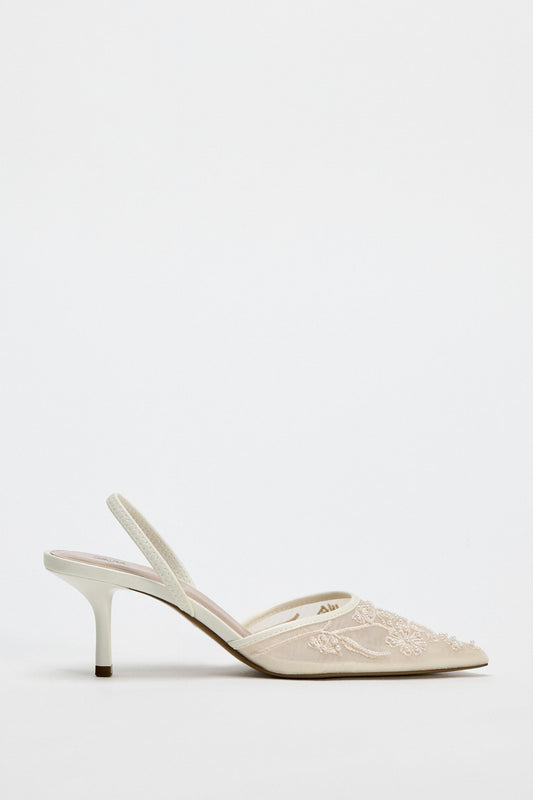 EMBROIDERED MESH SLINGBACKS