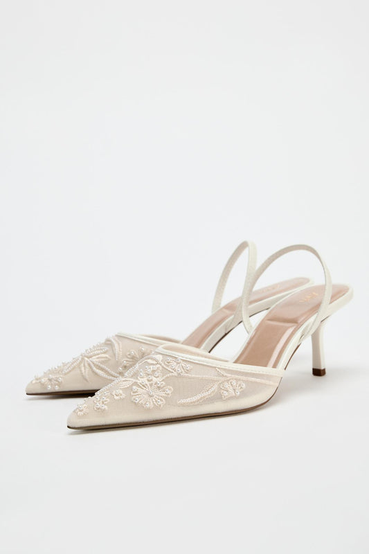 EMBROIDERED MESH SLINGBACKS